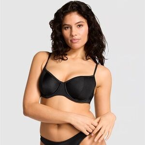 VS Pink Swim Top Black Shine Buttercup Bikini Top Large underwire supportive